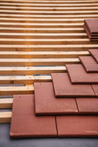 roof construction with red tiles