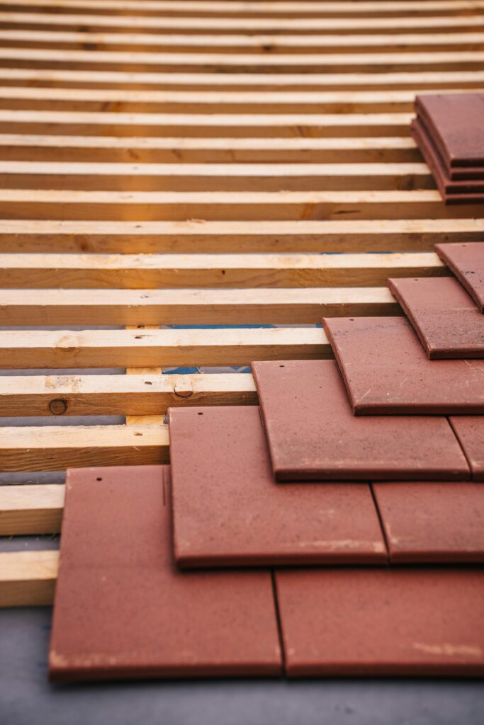 roof construction with red tiles
